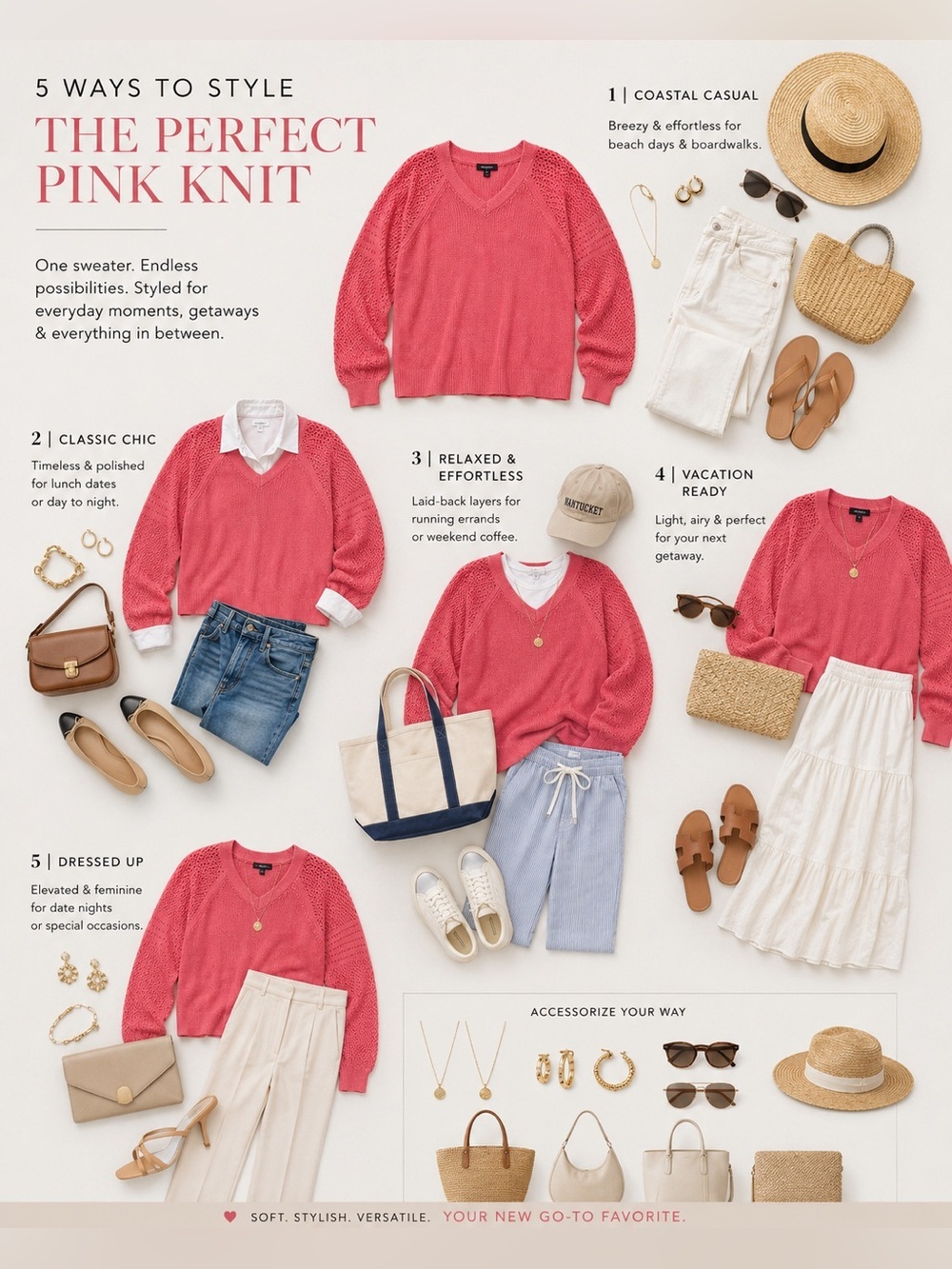Summer Knit Coral V-Neck Sweater - S - Picture 2 of 5